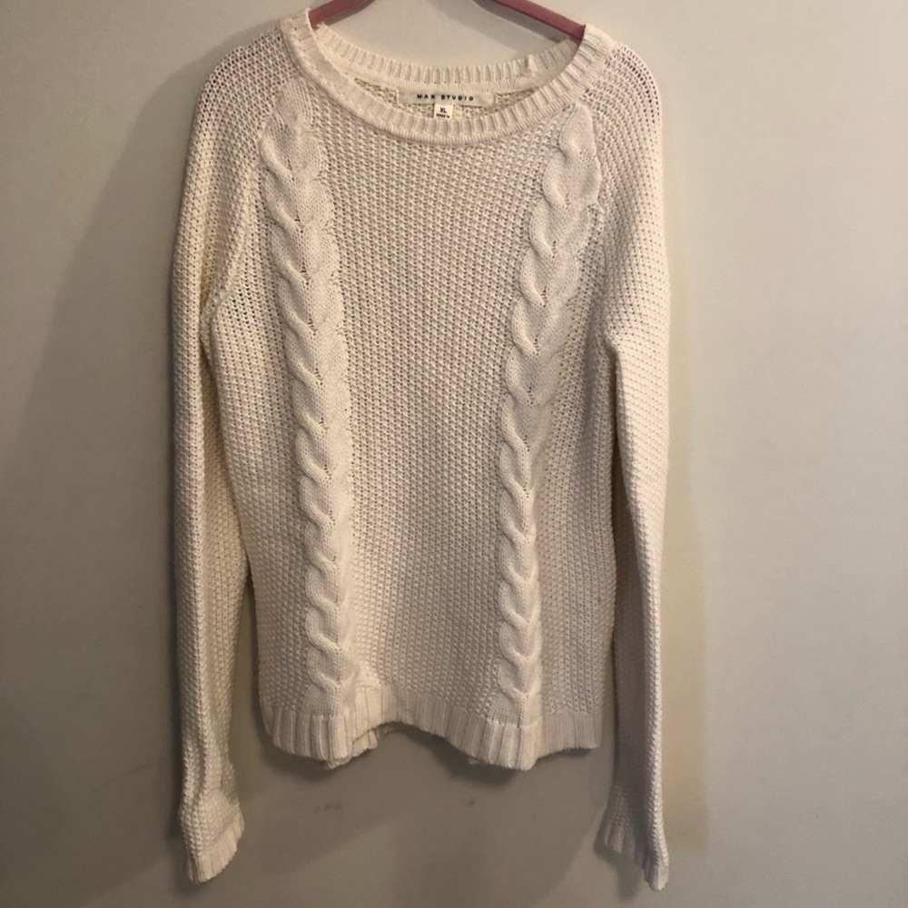 Cableknit Cream Sweater with button back
